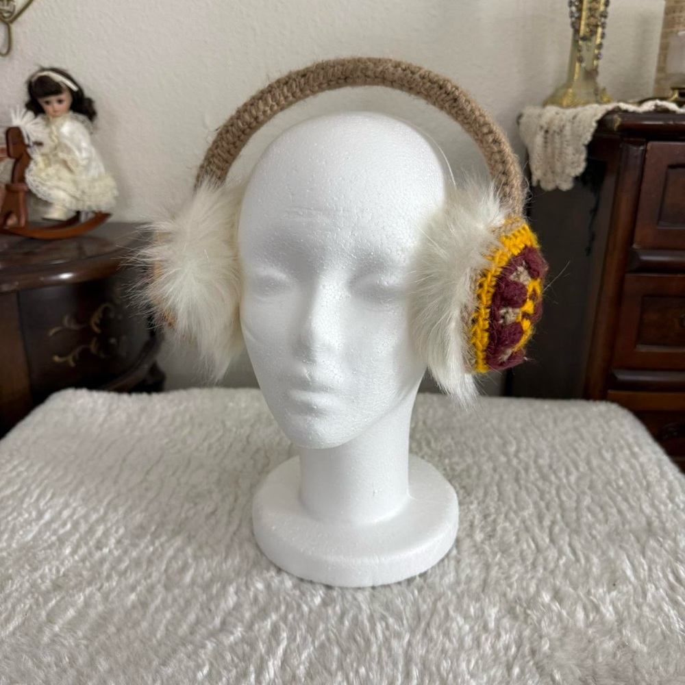 girlyโ grunge whimsical boho crochet faux fur earmuffs